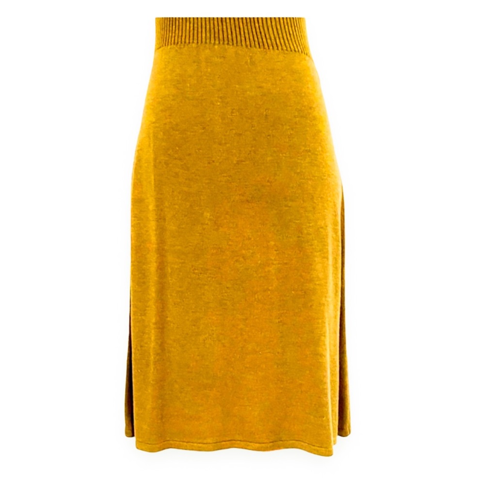 Calvin Klein Mustard Yellow Knit Cowl Neck Short Sleeve Sweater Dress Medium - Picture 6 of 10